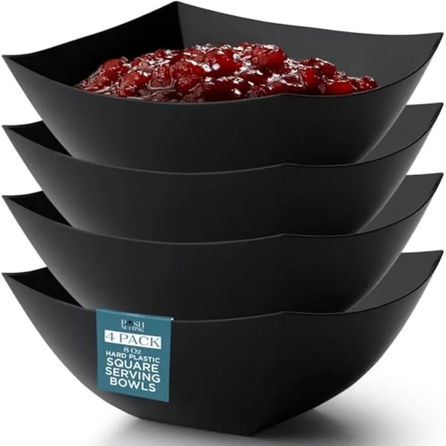 Plastic Serving Bowls for Party - 4 Pack Square Bowls, Disposable Chip Bowls, Candy Bowls for Party Table, Salad and Fruit Bowl