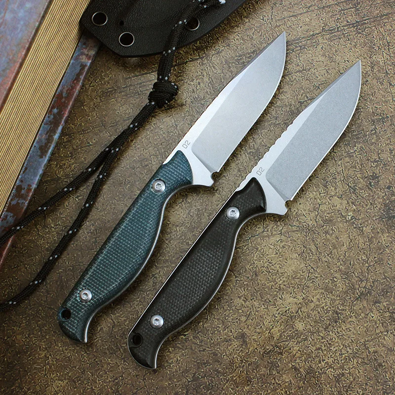 Camping Straight Knives D2 Steel Linen Handle Hunting Knives with K Sheath Case Outdoor Bushcraft Survival Combat Knife Tool