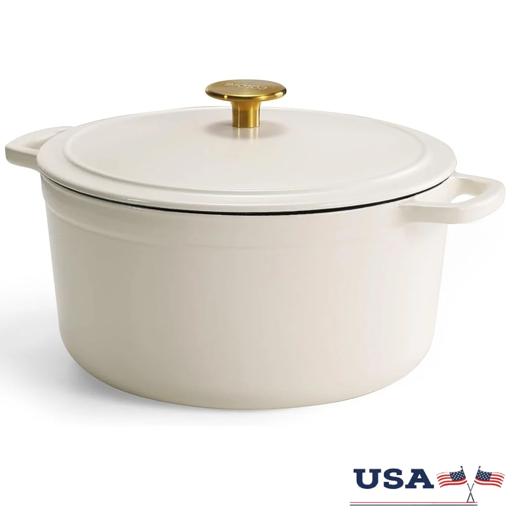 

Эмалированная чугунная голландская духовка с крышкой, сверхмощная кухонная посуда с двумя ручками, 5QT, кухонная посуда для выпечки, тушения, обжарки, жарки