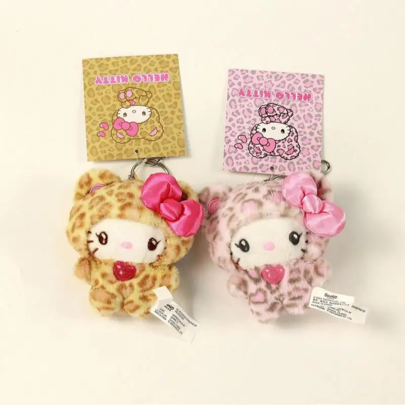 Kawaii Sanrio Hello Kitty Plush Toys Leopard Kt Plushies Keychain Print Women Backpack Pendant Decoration for Girl Birthday Gift