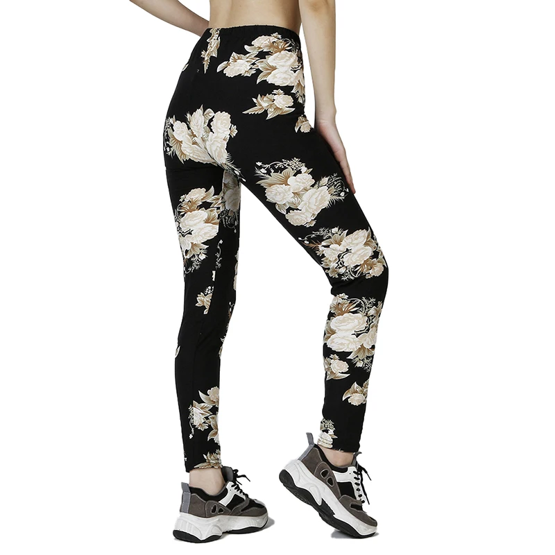 New Print Flower Leggings Leggins Push Up Legins Guitar Plaid Thin Nine Gym Pants Fashion Women Clothing Aptitud Trousers