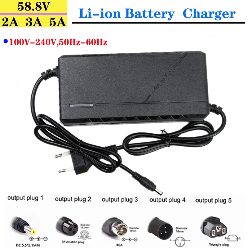 New 52V 2A 3A 5A lithium-ion charger 14S 58.8V 18650 battery charging 5A fast intelligent charger