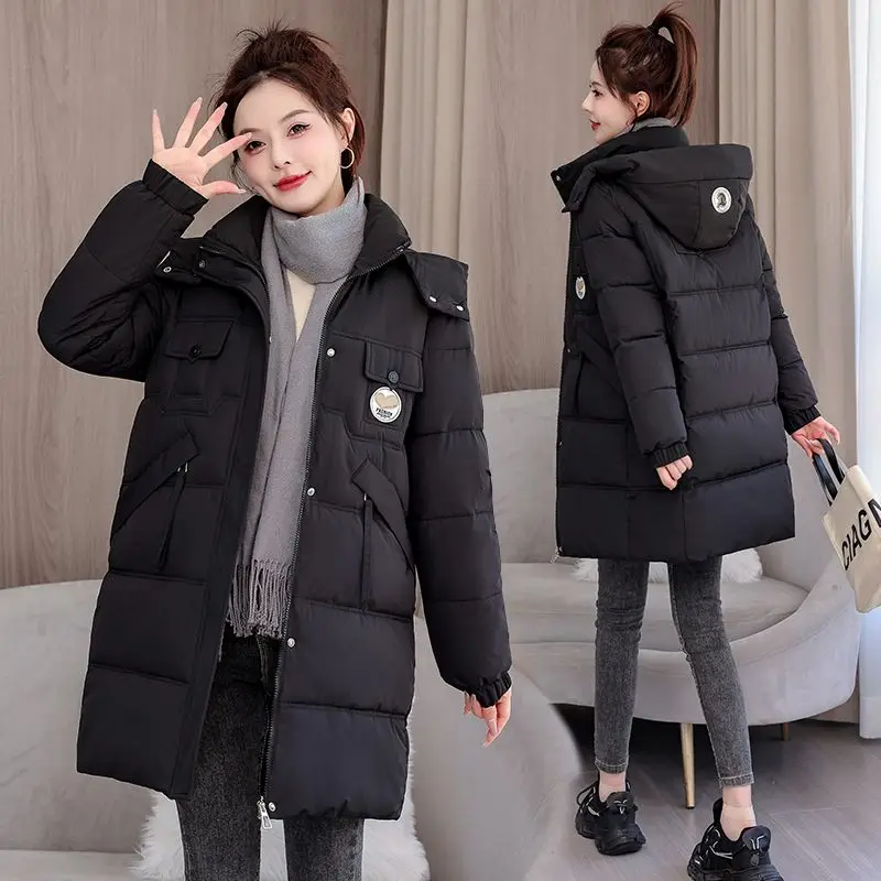 Women's Cotton Coat Mid-length Parkas Winter Warm New Puffer Jacket Down Cotton Jackets for Women Hooded Long-sleeved Top Thick