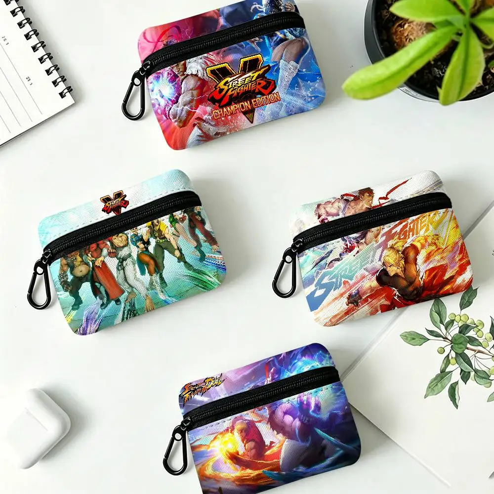 Street Fighter Retro Game Gamer Portable Oxford Cloth Coin Purse Alloy Carabiner Hook Small Zipper Pouch For Backpack Belt Daily