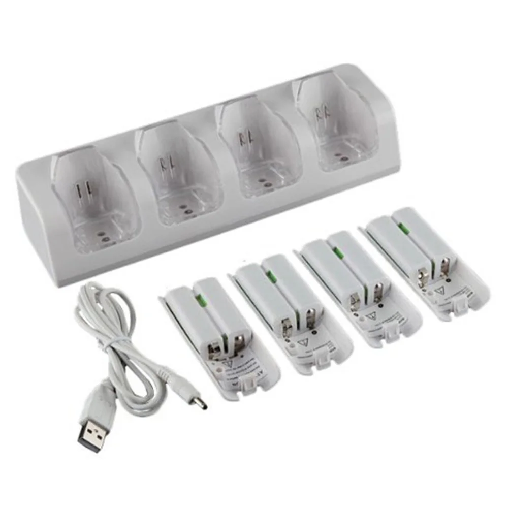 

White Blue 4 Slots USB Adapter for Plastic 4 Slots Batteries Durable Compact Smart Charging Station