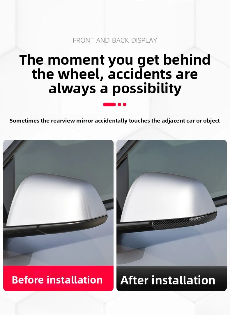 Carbon Fiber Mirror Cover for Tesla Model Y Juniper / Model 3 Highland Scratch-Proof Anti-Collision Rearview Mirror Cap, Easy 3M - view 3