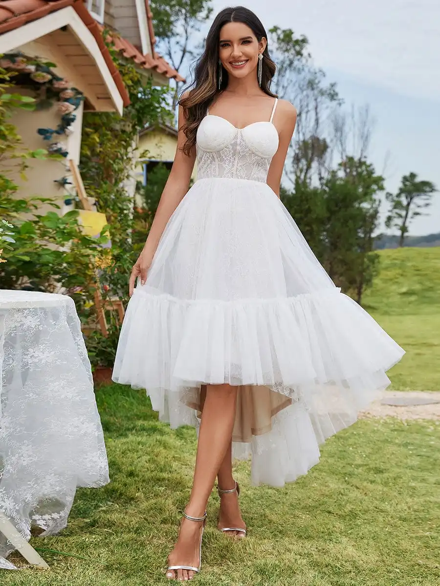 

Elegant Wedding Dresses Tulle Corset Top Sweetheart Spaghetti Strap High-Low Ever Pretty 2024 of Ivory Prom Women Formal Dresse