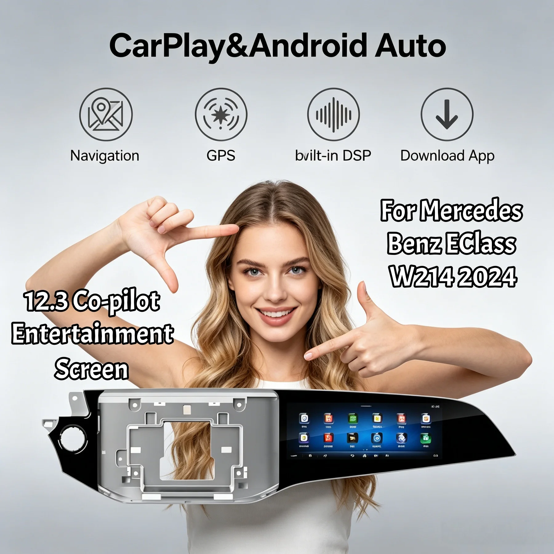 12.3 Inch Co-pilot Screen For Mercedes Benz E-Class 2024 Upgrade Touch Screen Multimedia Player GPS Navigation Car Accessories