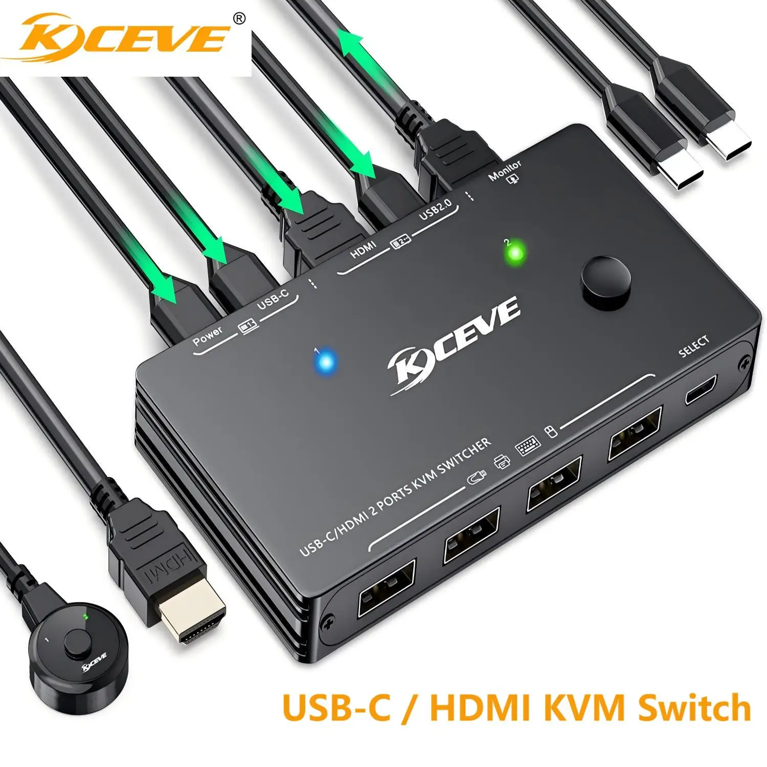 

8K KVM HDMI Switch 2 Ports,KCEVE USB 3.0 KVM Switcher Box,Support 8K@60Hz 4K@120Hz for 2 Computers Share Mouse Keyboard Monitor