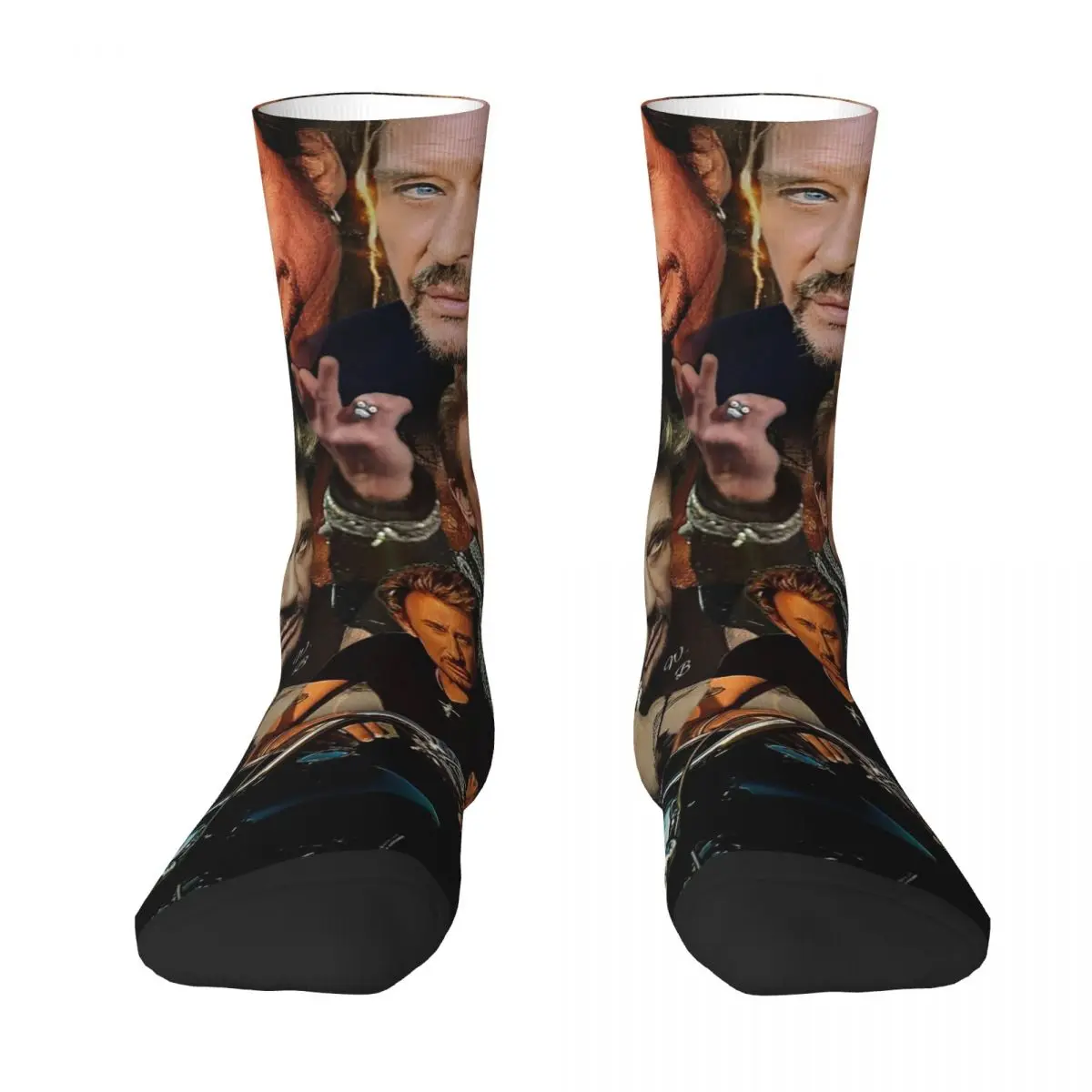 Johnny Hallyday Stockings France Rock Singer Design Elegant Socks Winter Anti Skid Socks Unisex Men Skateboard Warm Soft Socks