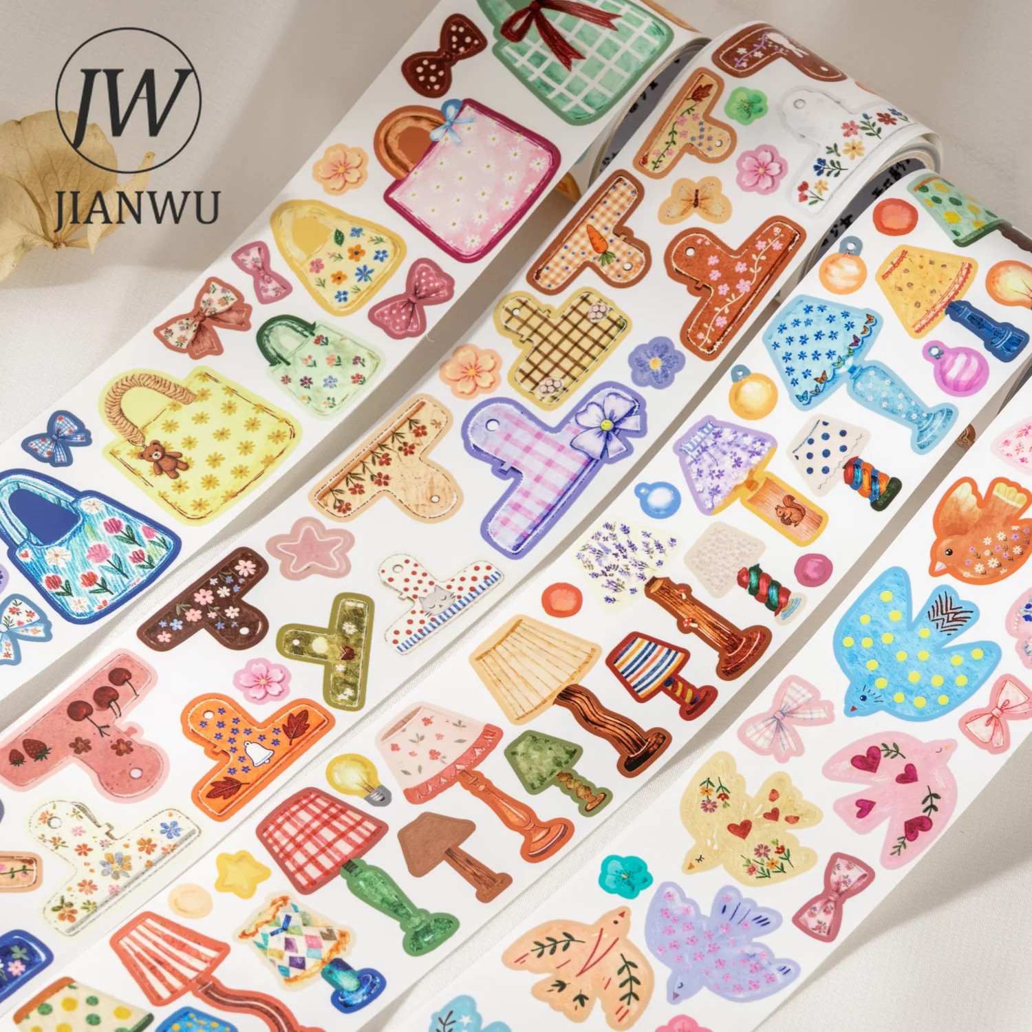 JIANWU See Small Things Series Kawaii Light Flower Clip Handbag Bird Landscape Material Collage Tape Creative Journal Stationery