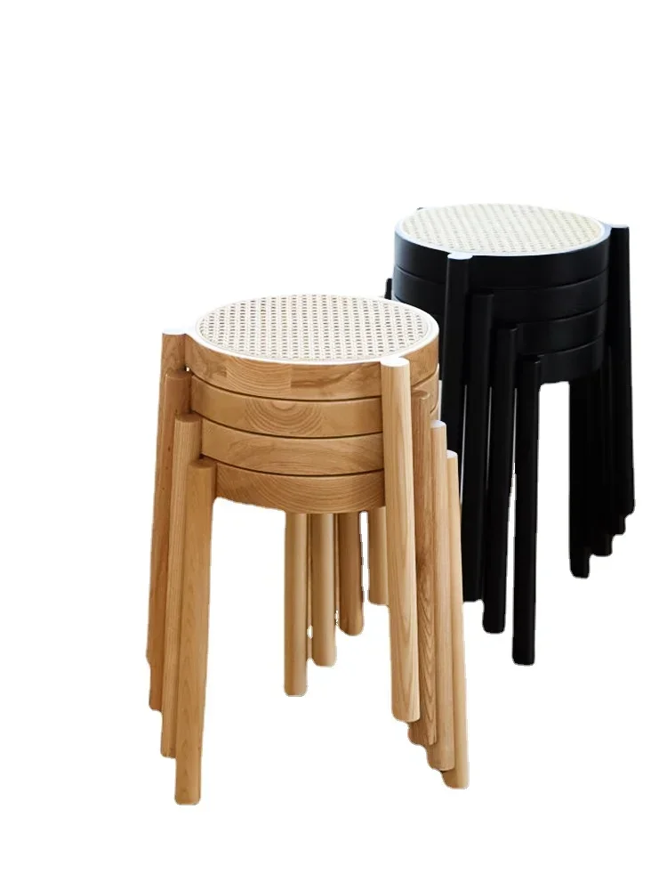 Wyj Light Luxury Stool Household Dining Table Chair Stackable Rattan without Backrest Spare