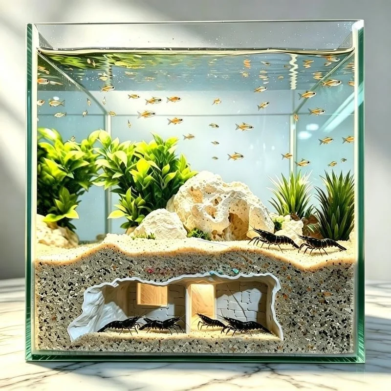 

3D Printed Secret House Fish Tank Cave Aquascaping Ornament Fish Shrimp Hiding Shelter Aquatic Pet Decor Supplies