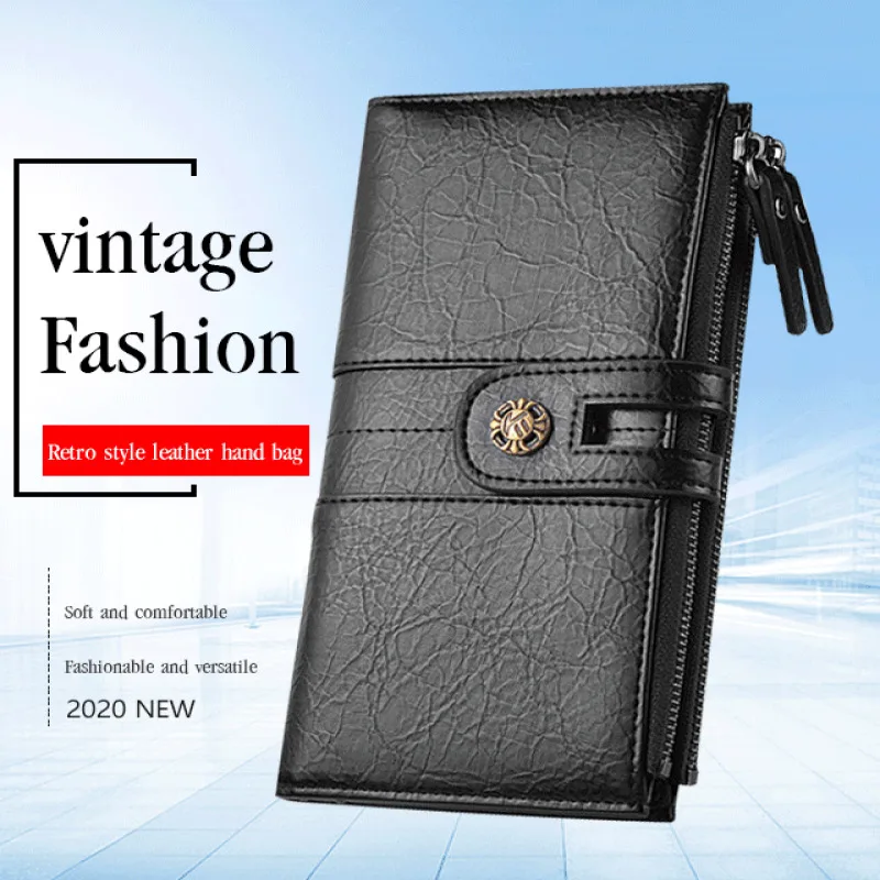 

RFID men's wallet dual zippers leather wallet long hasp porte feuille homme luxury mens wallet leather genuine purses clutch bag