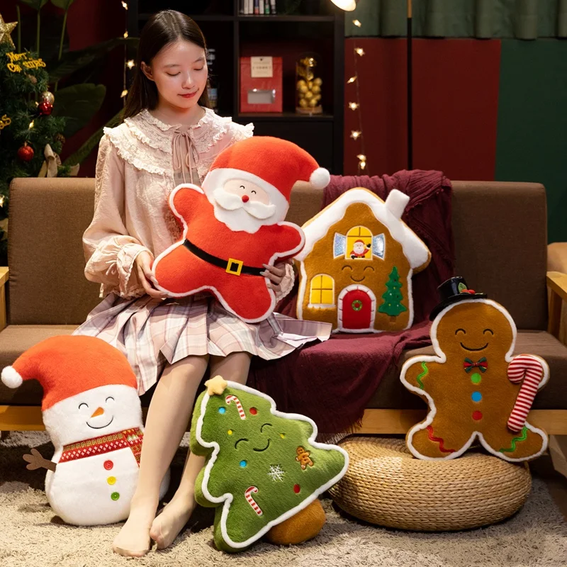 Christmas Stuffed Ornament Gingerbread Man Gingerbread House Santa Claus Plush Designs for Holiday Home Decoration Gift