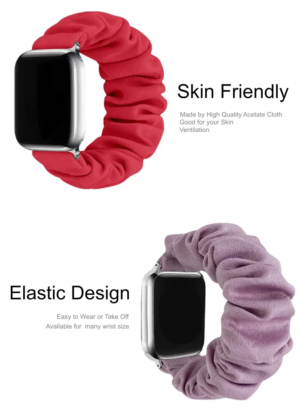Scrunchie Strap For Apple Watch Band 42mm 45 44 41 40 49 38mm Fabric Elastic Solo Loop Women Bracelet for iWatch 9 8 7 SE 6 5 4