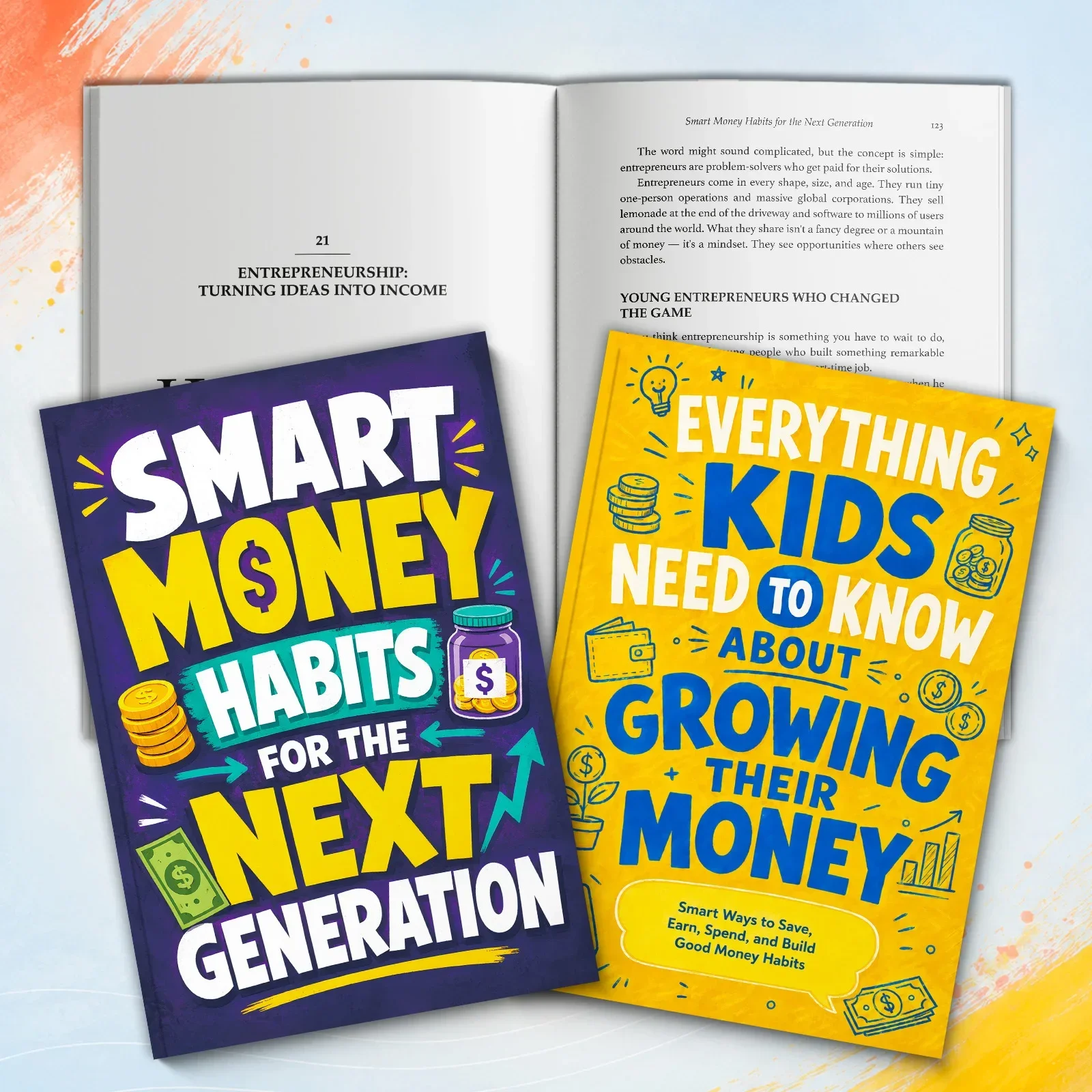 2-Book Financial Literacy and Money Skills Book Set, Saving, Earning, Spending, Budgeting, Investing Basics, Entrepreneurship