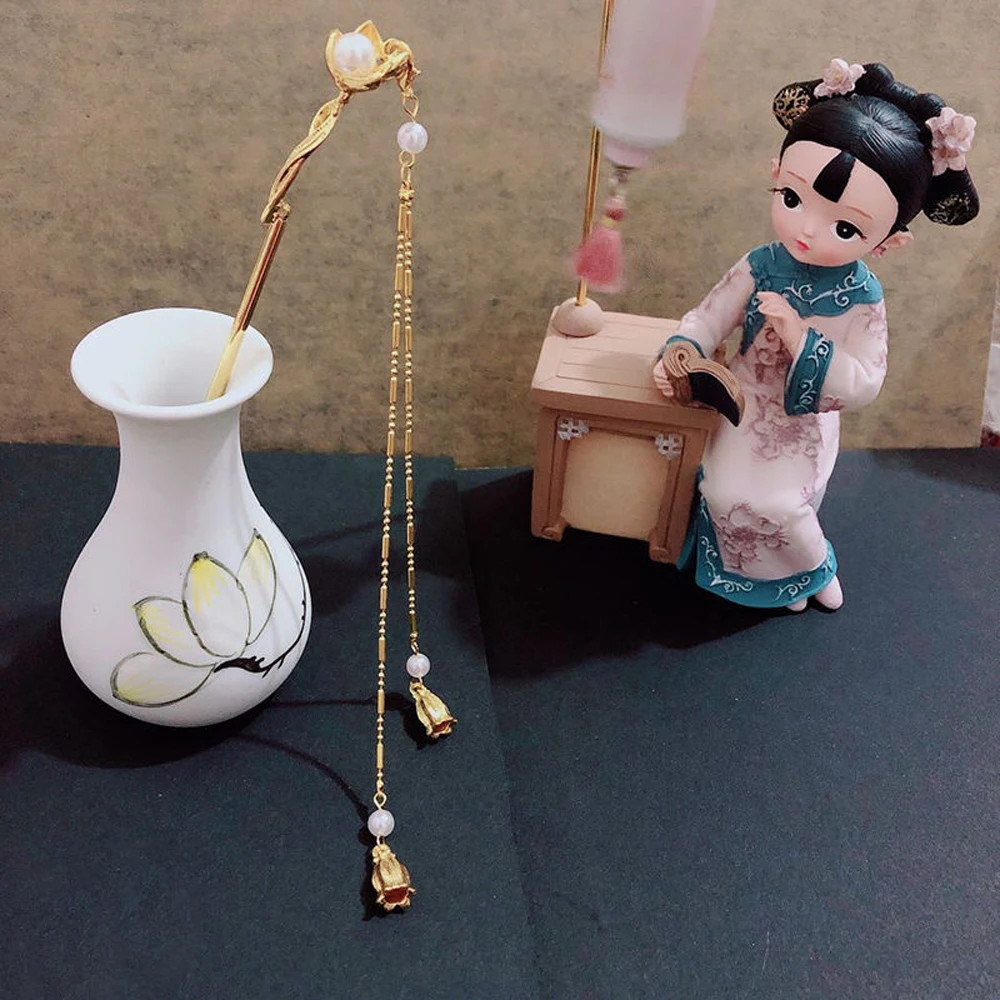 Hair Making Traditional Pearl Tassel Chinese Chopsticks Hair Pin Hair Stick Hair Chopsticks Magnolia Hair Pin Chignon Pin