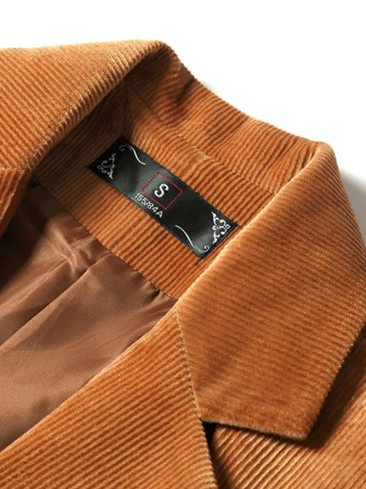 Women Blazer Corduroy Long Sleeve Retro Business Work Temperament Lapel Neck Loose Casual Solid Jackets 2023 New Spring Autumn