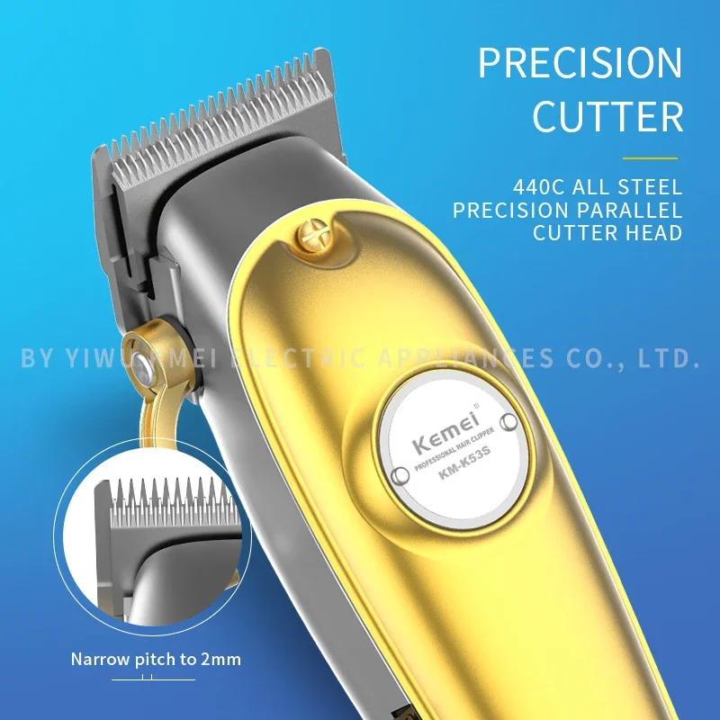 Kemei K53s Turbo Motor Hair Clipper with Charge Base 2 Speeds Hair Trimmer Cordless Haircut Machine for Barber All Metal Body