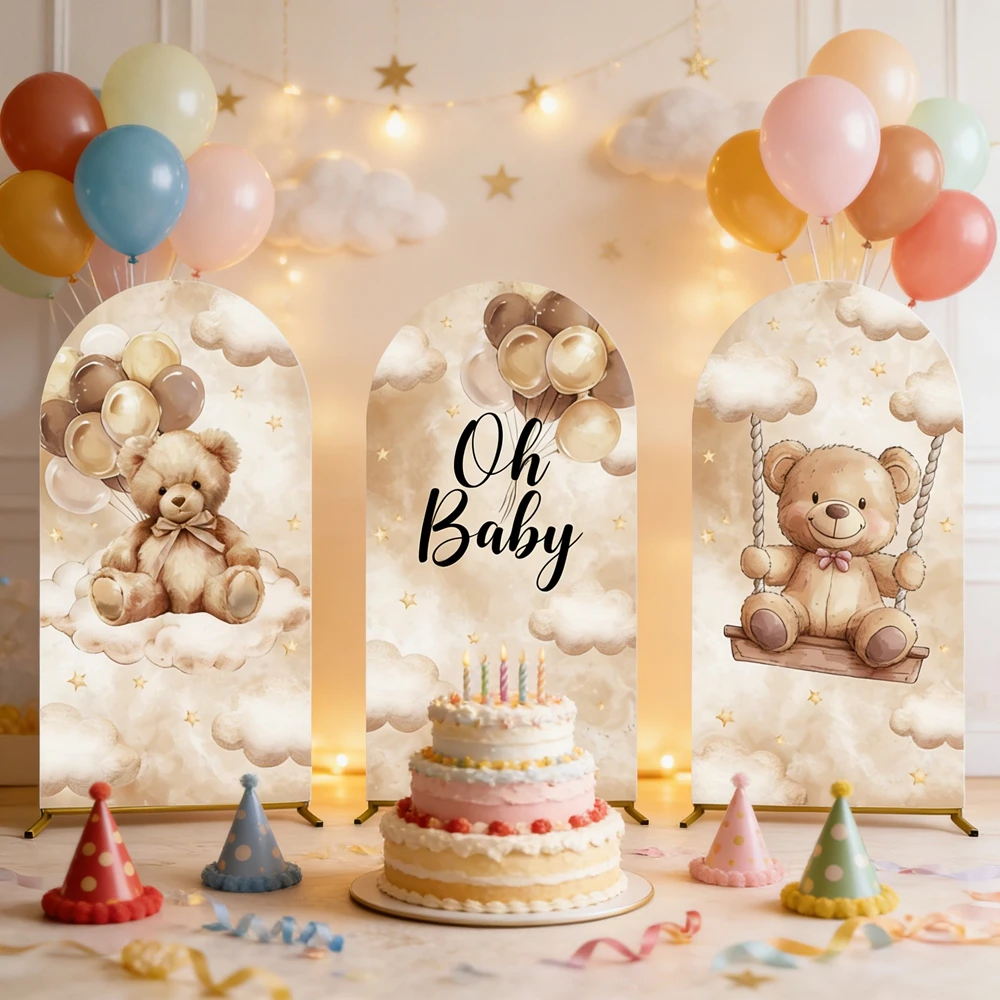 

Oh Baby украшение на день рождения, арочный чехол, фон с плюшевым мишкой для новорожденных, первый день рождения, вечеринка, детский душ, арочный фон, фотофон