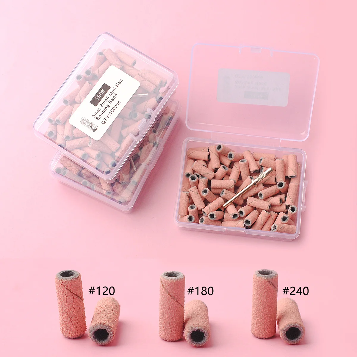 100 pièces 3.1mm bandes de ponçage avec 1 pièces d'embout, forets à ongles mandrin ensembles accessoires de manucure électrique outil dissolvant de peau morte