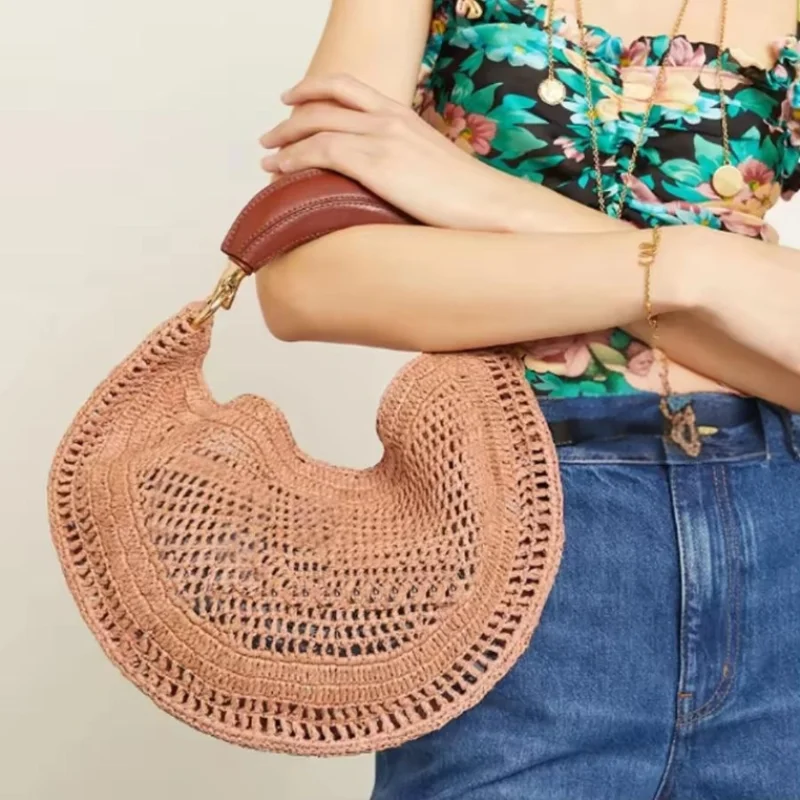 

Hot Retro Straw Bags Armpit Tote Bag For Women Designer Handbags Purses Vintage Large Capacity Versatile Beach Woven Wrist Bag