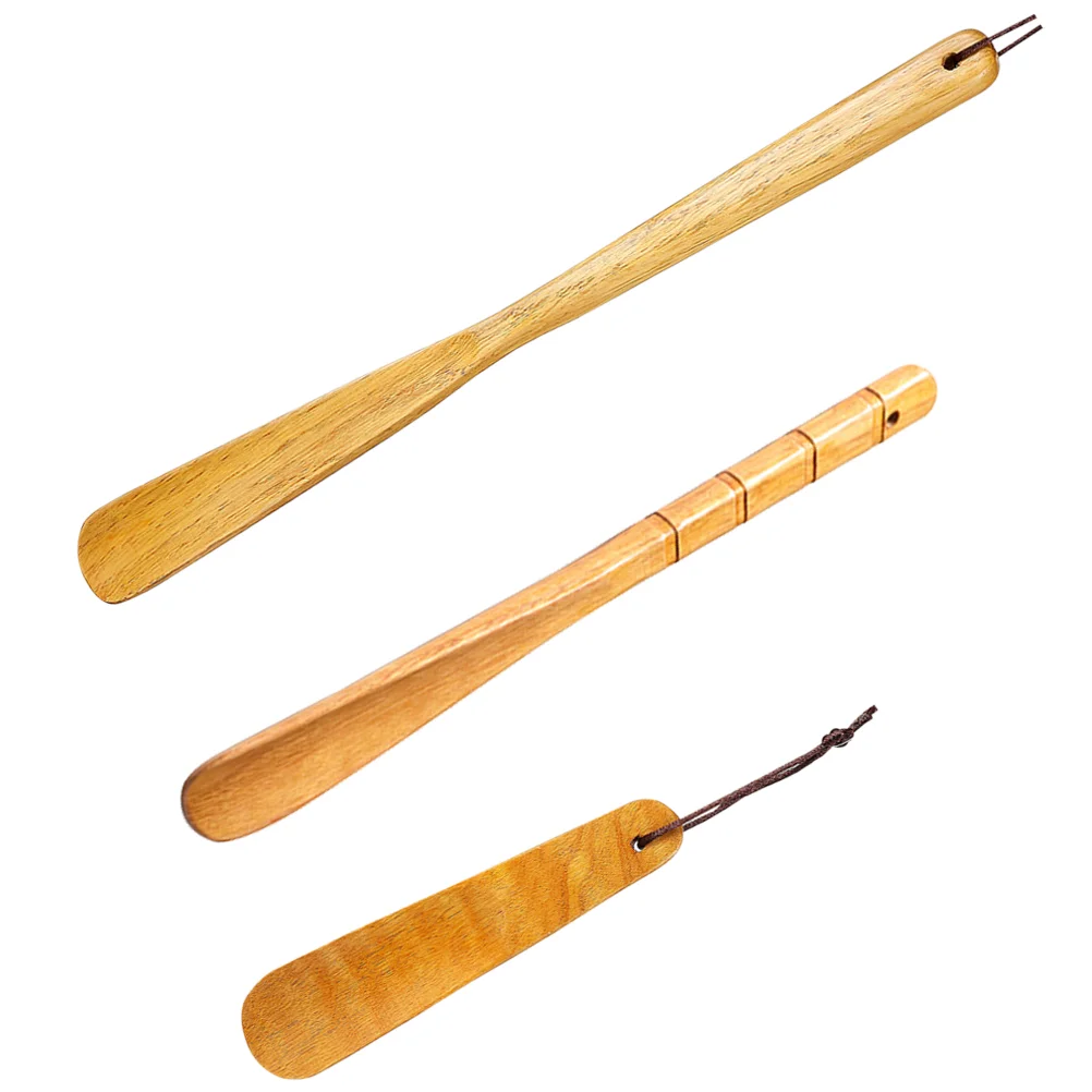 

3 Pcs Short Handle Bamboo Shoehorn Pregnant Woman Shoehorns Wood Retractable Lifting Helper