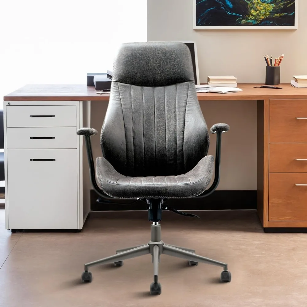 

mid-century modern office chair - faux leather suede brown ergonomic executive chair with lumbar support and swivel computer des