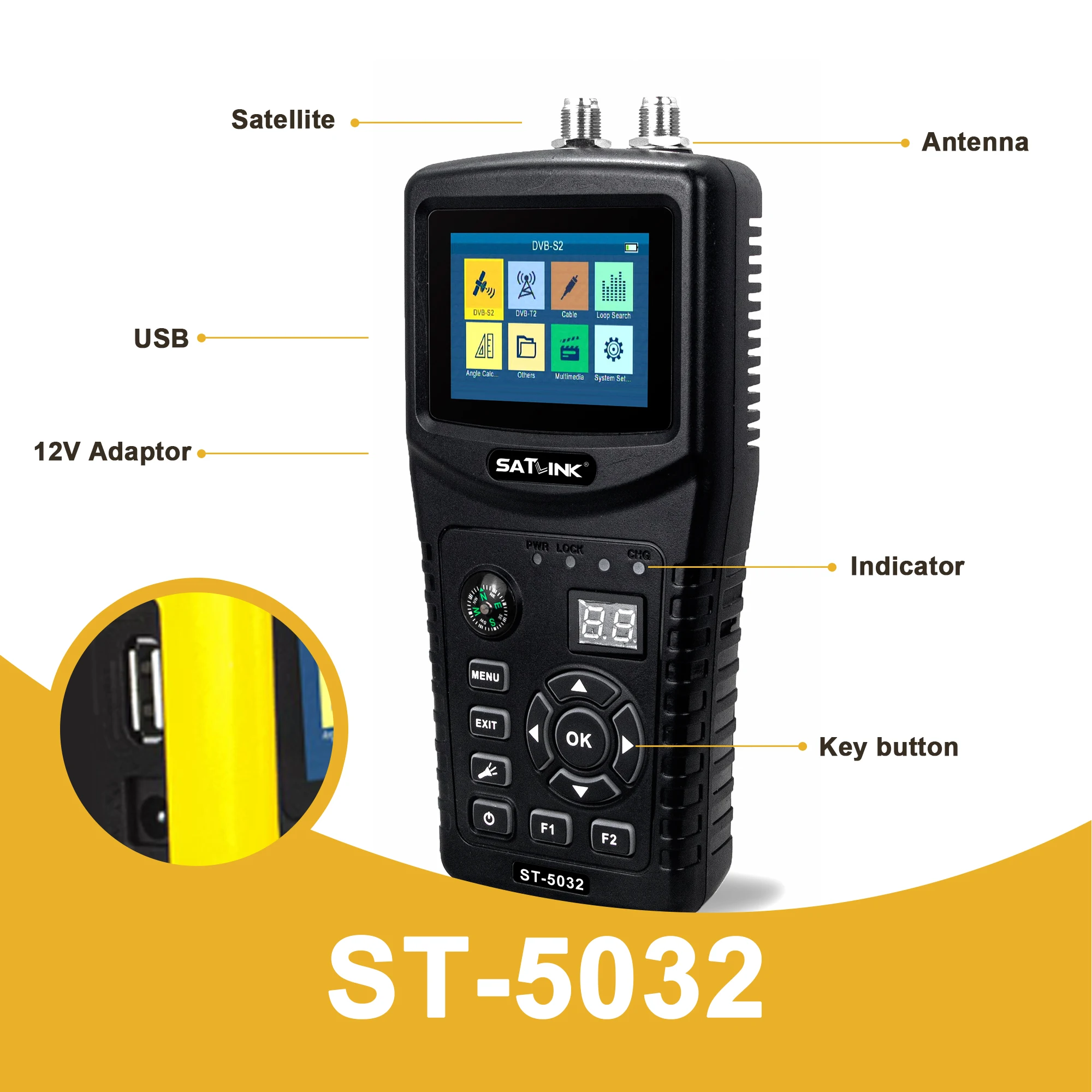 DVB-T2 TDT DVB-C J83B J83A/C DVB-S2/DVB-S Satellite Finder Signal Tester Detector SATLINK ST-5032 RF signal tester