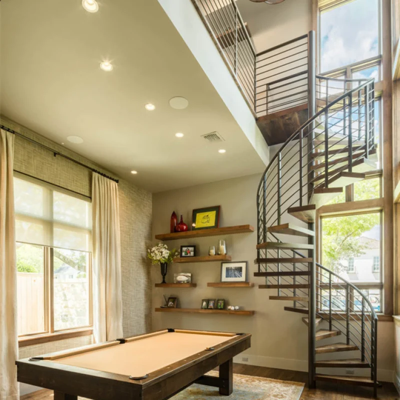 custom.Prefabricated Durable WoodenTread Staircase with Metal Frame & Rod Railings Indoor Curved Steel-Wood Stairs