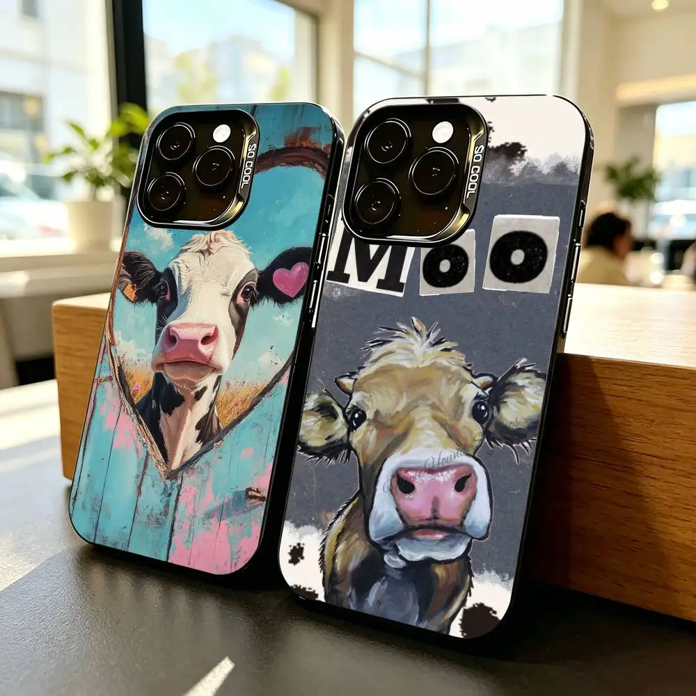 Cartoon Cow-w C-Cute-e  Phone Case For iPhone 17,16,15,14,13,12,11 Plus,Pro Max,XS,Colorful Silver Phone case Funda Cover