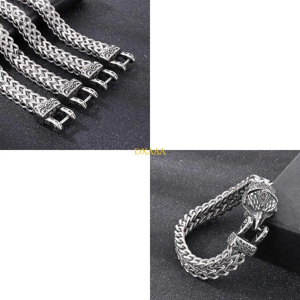 DXAA Titaniums Steel Men's Bracelet Wolf Snake Head Nordic Mythology Accessory