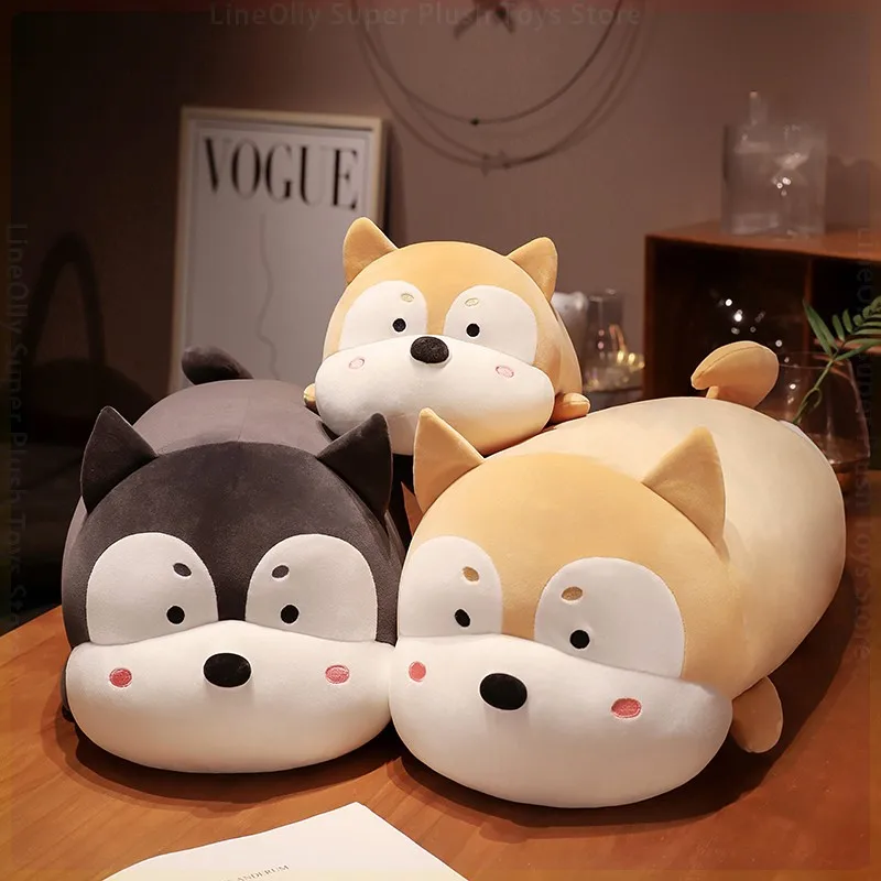 Kawaii Chubby Corgi Husky Dog Plush Throw Pillow Cute Stuffed Animals Fluffy Round Fat Puppy Plushie Dolls Sofa Chair Cushion