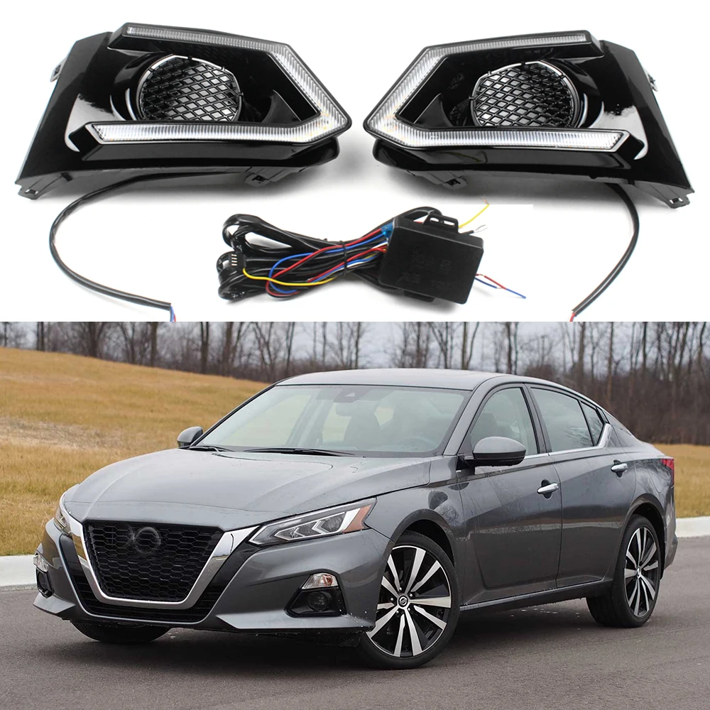 

LED DRL Car Daytime Running Light Front Fog Lamps with Turn Signal Assembly Accessories For Nissan Altima 2019 2020 2021