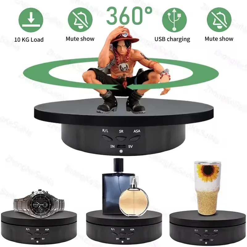 USB-Powered Rotating Turntable with 3 Speed Modes 360° Motorized Display Stand for Product Photography Jewelry&Video Shooting