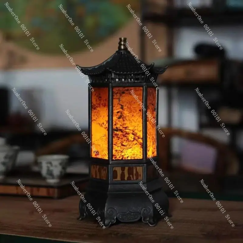 Ancient fence hexagonal palace lamp | Zen Candlestick | Tea room tea table ornaments