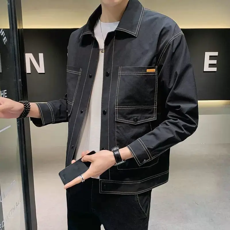 

New Outerwear Men's Korean Version Slim Fit Jacket Youth Lapel Casual Versatile Workwear Top