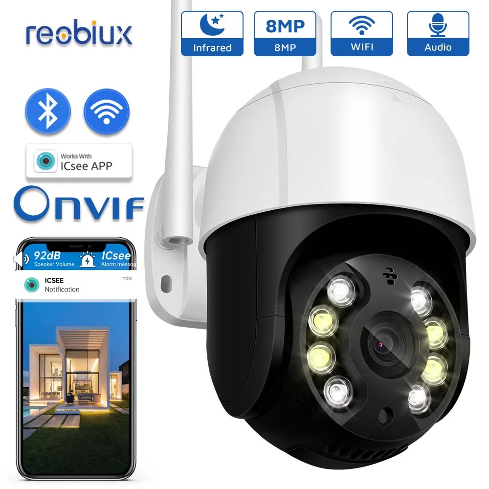 

Reobiux Wifi PTZ Camera 8MP IP Cam Outdoor Surveillance Camera IP66 Waterproof Home CCTV Security System With Noice Alarm