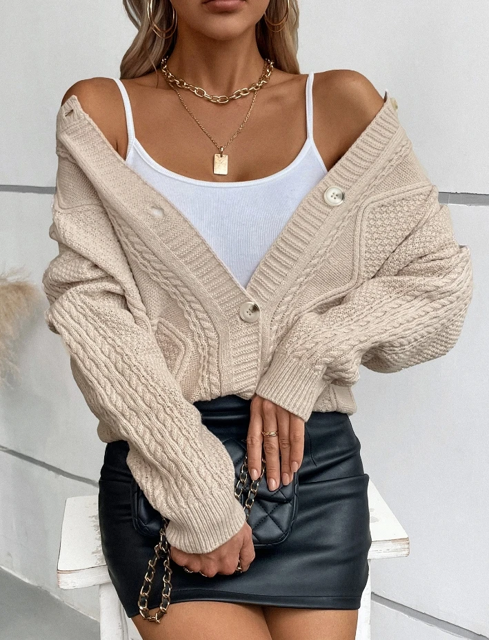 Women's winter sweaters vintage knit sweater jacket 2024 casual solid color button knit cardigan O-neck long sleeved knit jacket