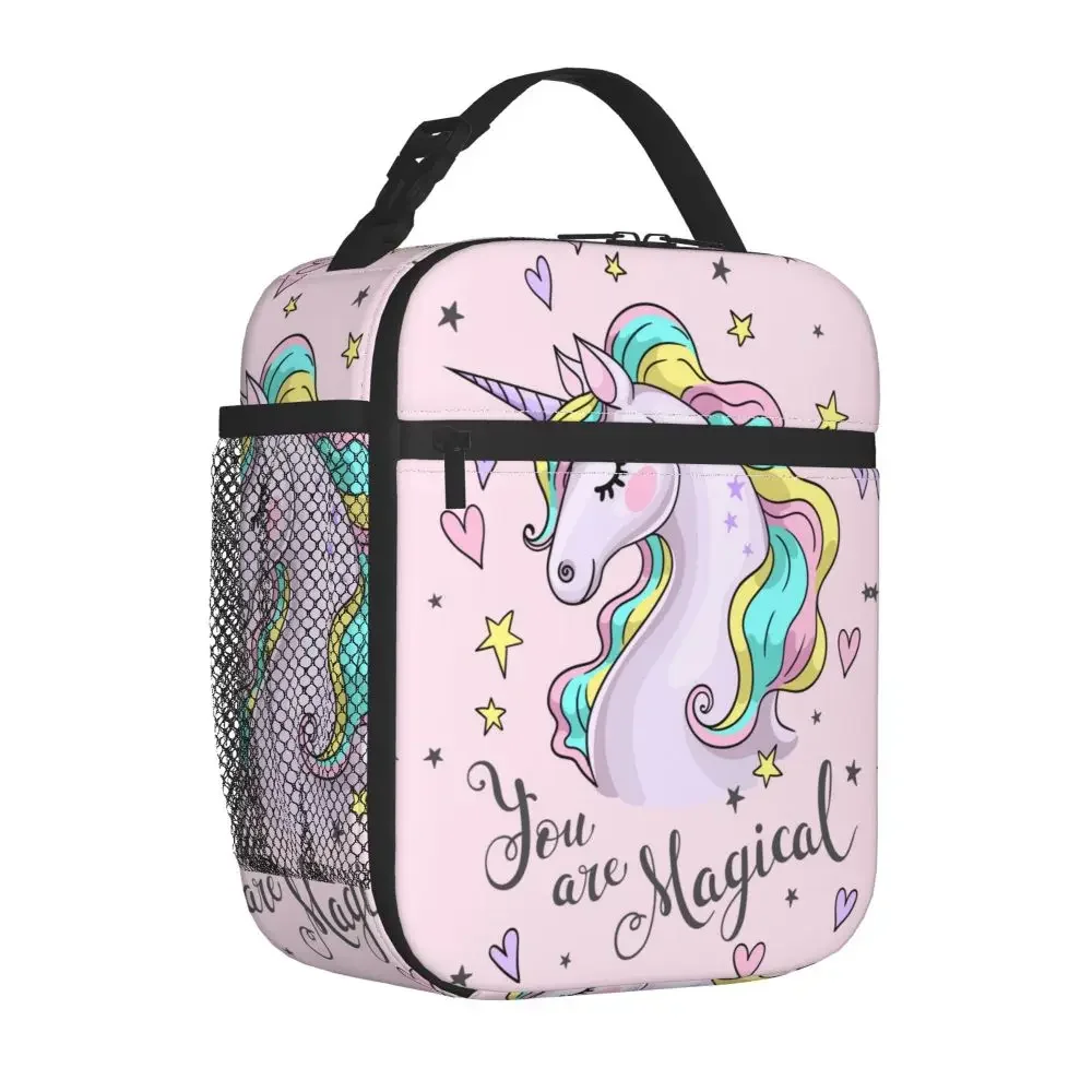 Pink Magical Unicorn Gift for Daugher Kids Insulated Lunch Bag Reusable Food Box Portable Cooler Thermal Bento Box Outdoor