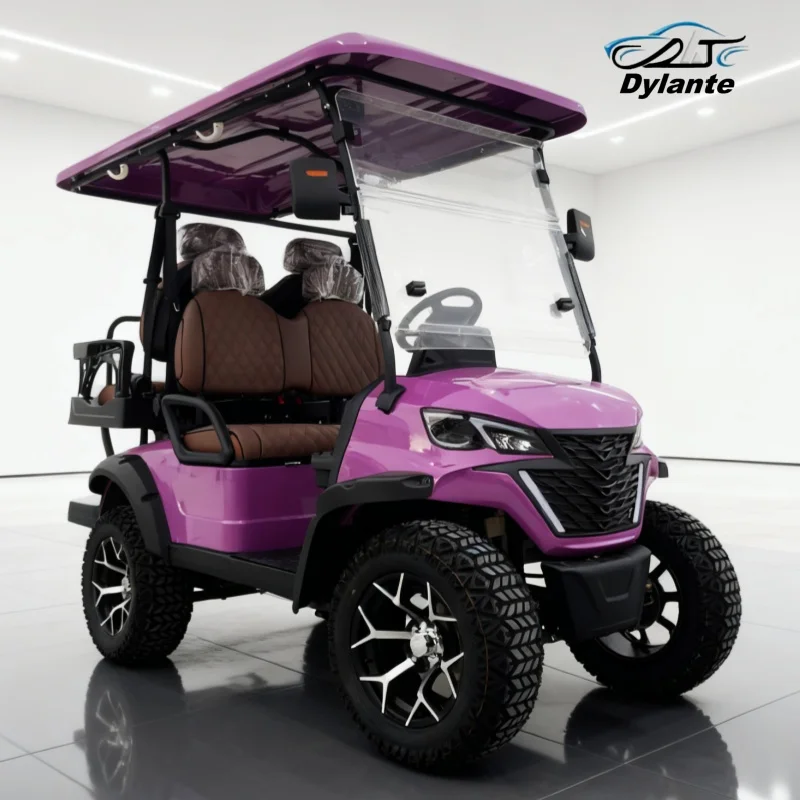 CE-geprüfter 6-Sitzer-Elektro-Golfwagen für Touristen, elektrischer Golfwagen mit Ledersitz und Kopfstütze, 14-Zoll-Offroad-Reifen