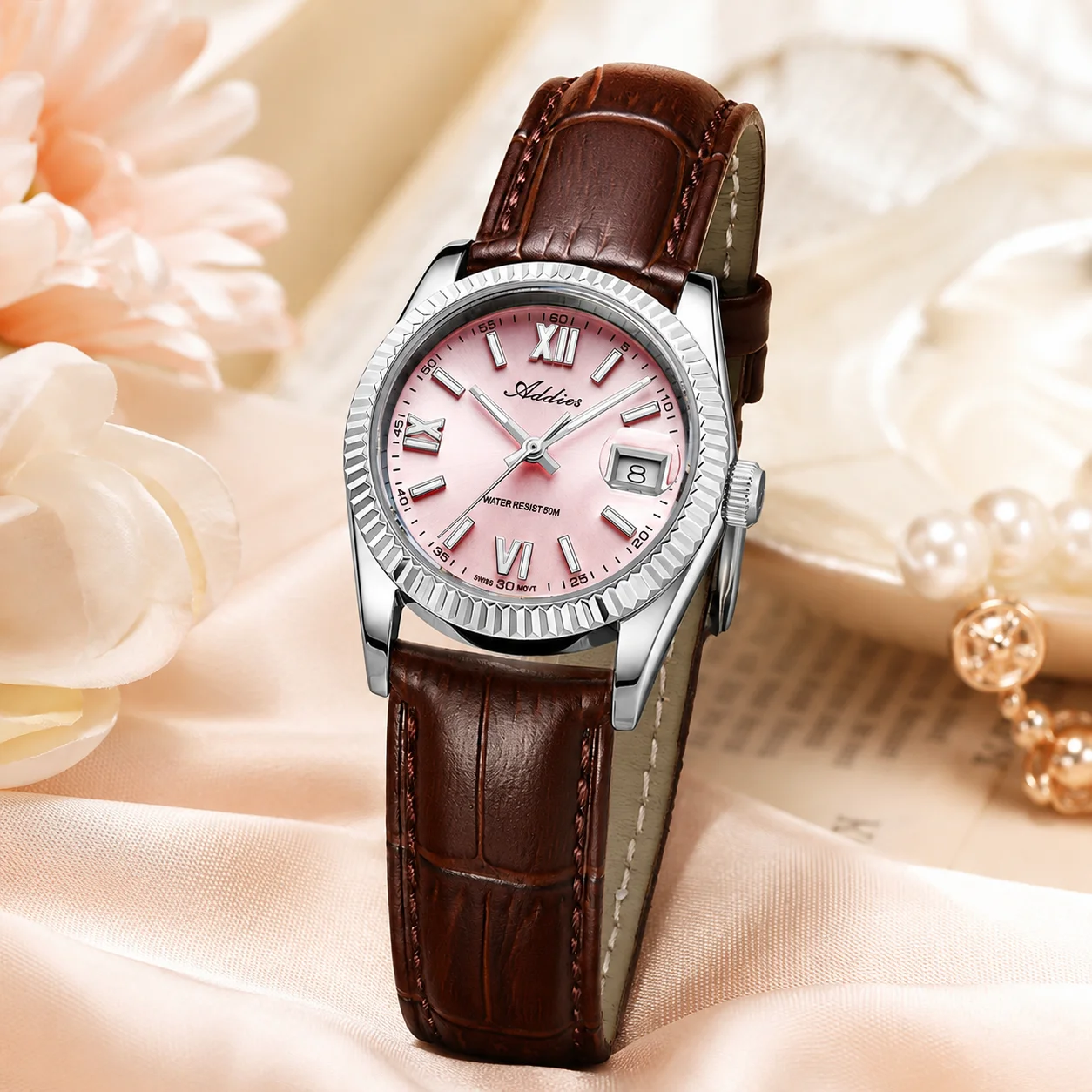Addies New Ladies Watches Luxury Sapphire Glass Swiss 585 Super Luminous Women Quartz Watch 50m Waterproof Roman Numerals Watch