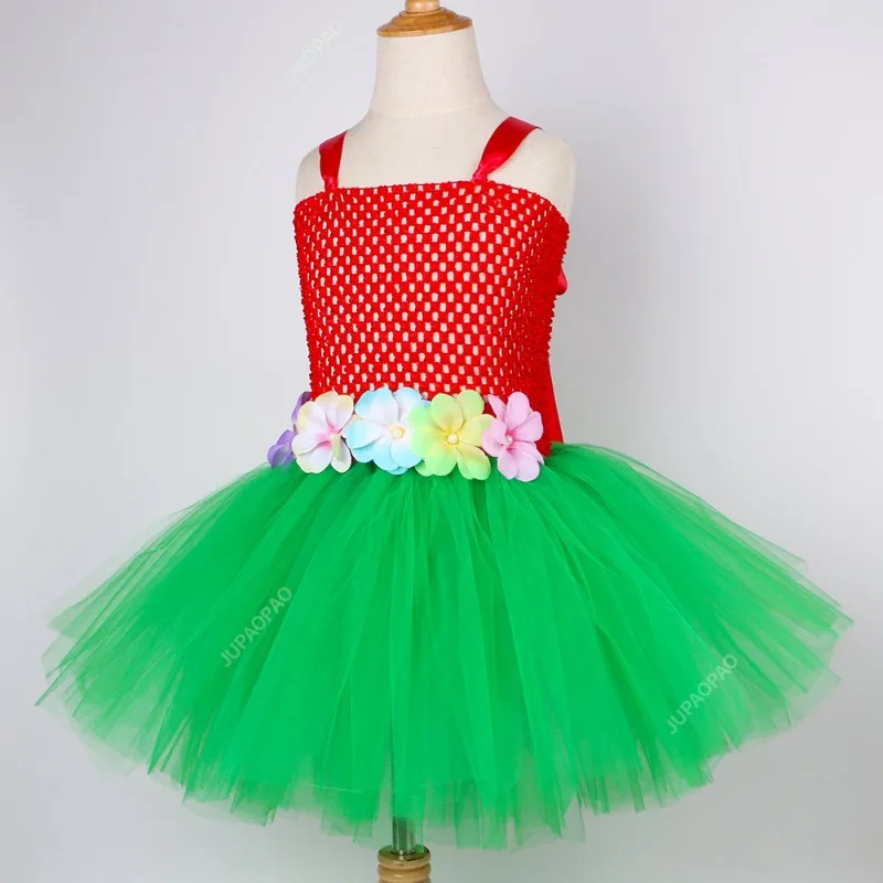 Hawaiian Hula Dresses for Girls Kids Hawaii Lilo Tutu Dress Toddler Baby Girl Hula Show Costume Halloween Luau Dance Outfits-AB