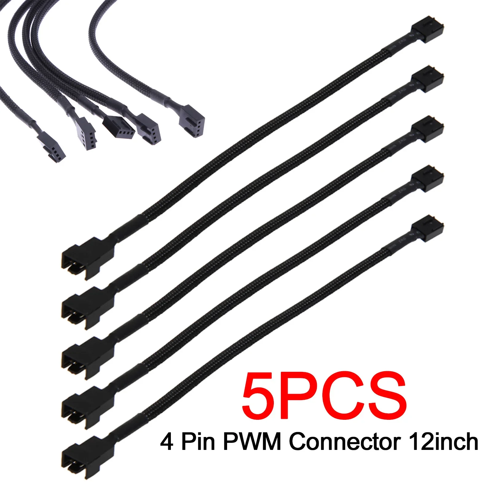 5pcs/lot 4 Pin PWM Connector 12inch Case Fan Extension Power Cable for Compure CPU for Computer Case Fan Accessories