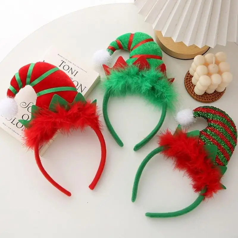 クリスマスエルフヘッドバンド ライト付きエルフ帽子ヘッドバンド 醜いセーターパーティー用 クリスマスホリデーギフト 女性女の子用