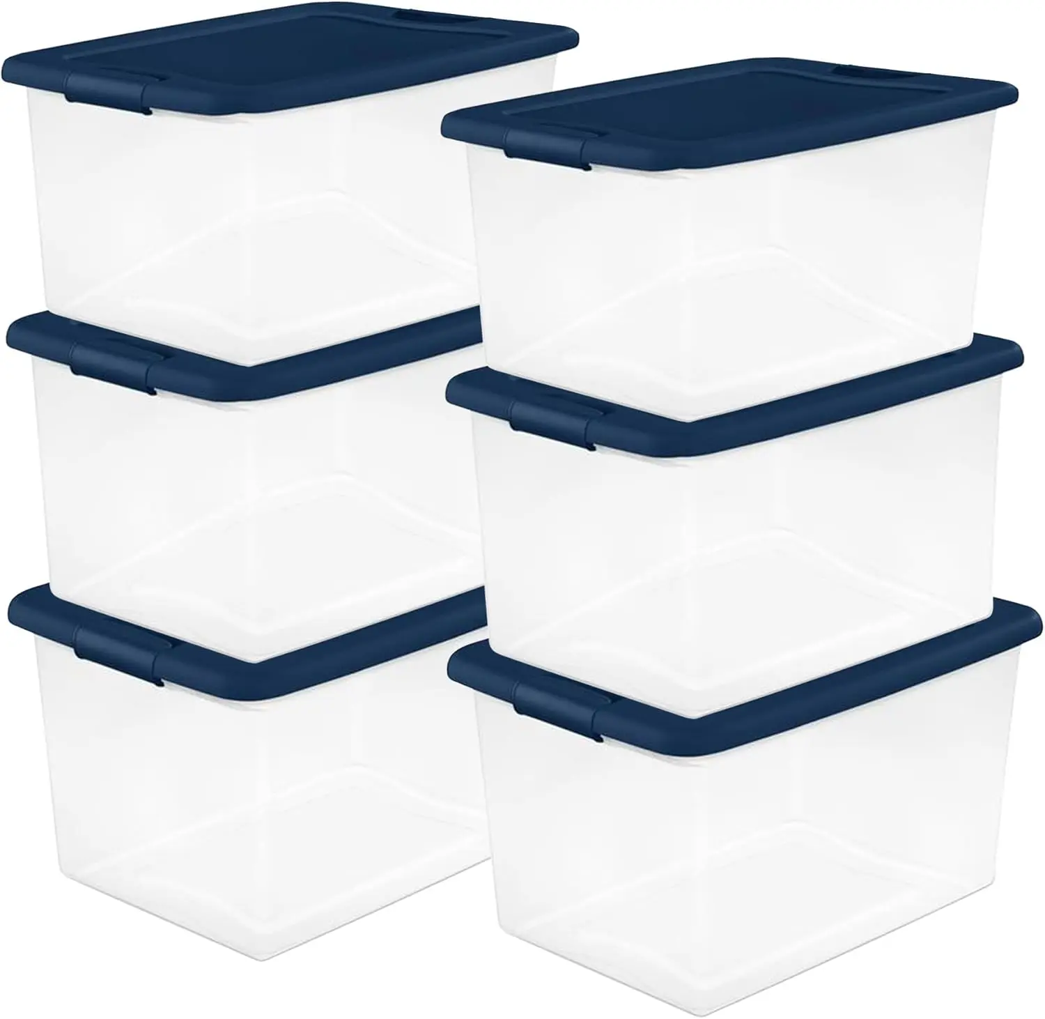 

Large Clear Plastic Storage Bins with Lids, 64 Quart Blue - Stackable Organizing Boxes for Closet, Bathroom, Office