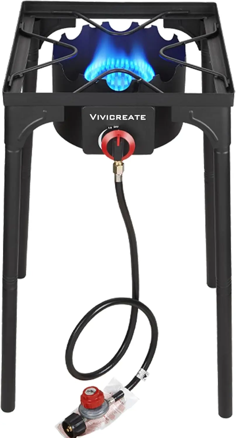 

30000 BTU Propane Gas Stove, Outdoor Single Burner, Adjustable Height, 20PSI Regulator, Heavy Duty for Patio, Camping, Garden