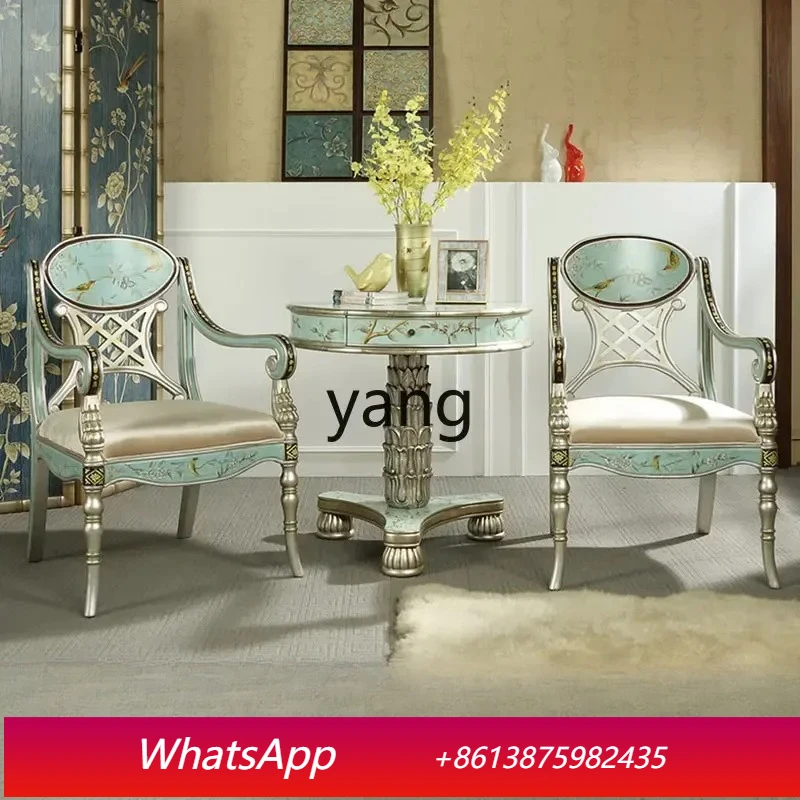 

LTT classical solid wood casual tables and chairs retro hand-painted small round table balcony small coffee table