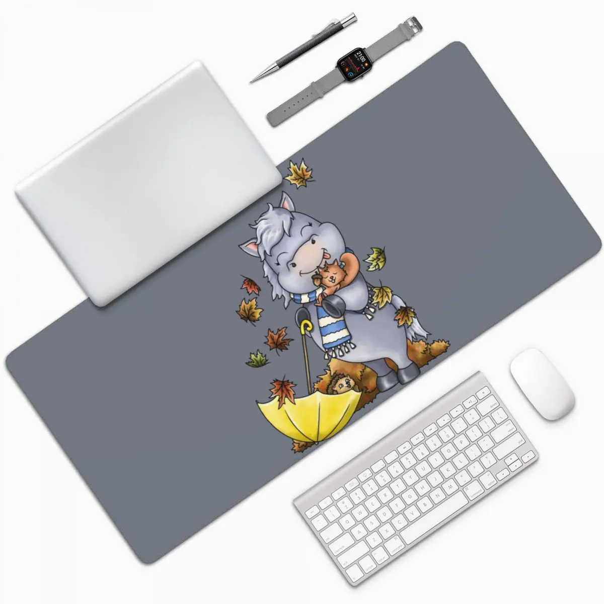 Cartoon Donkey In Autumn Leaves Large Mouse Pad Computer Keyboard Mouse Mat Gamer Laptop Desk Mat Office Accessories Table Mats